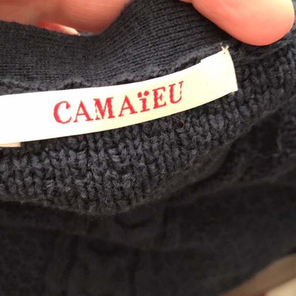 ❤️3X20 CAMAIEU Women Navy Blue Knit Criss Cross Shoulder Sweater - Picture 11 of 13